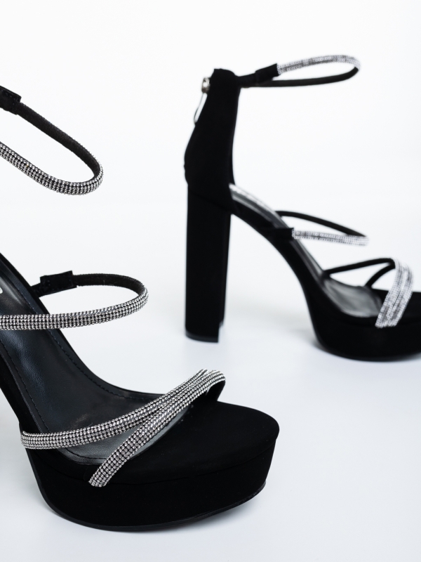Sandale dama cu toc negre din material textil Lasera, 6 - Kalapod.net