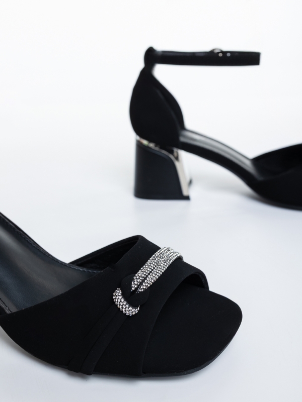 Sandale dama cu toc negre din material textil Temisa, 6 - Kalapod.net