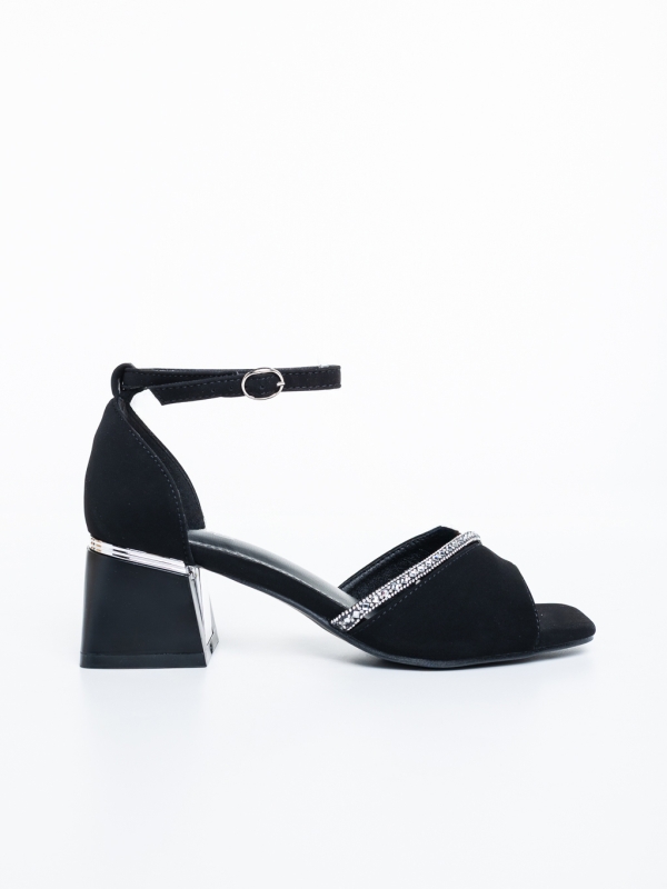 Sandale dama cu toc negre cu alb din material textil Simena, 5 - Kalapod.net