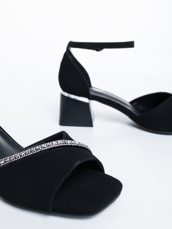 Sandale dama cu toc negre cu alb din material textil Simena, 6 - Kalapod.net