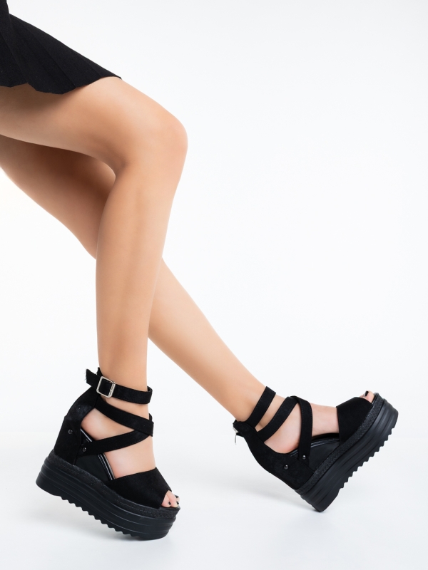 Sandale dama cu platforma negre din material textil Hiana, 2 - Kalapod.net