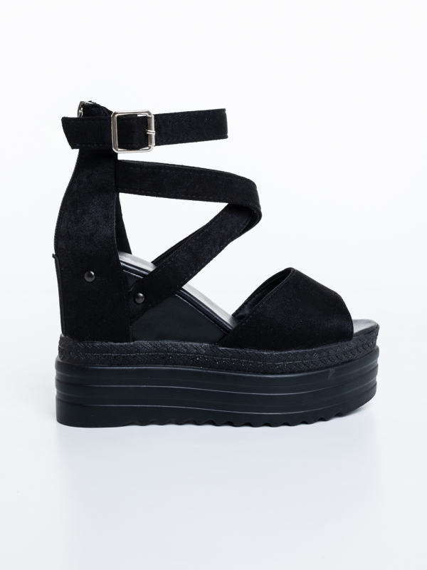 Sandale dama cu platforma negre din material textil Hiana, 5 - Kalapod.net