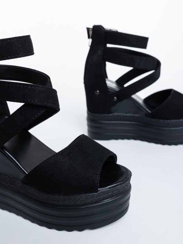 Sandale dama cu platforma negre din material textil Hiana, 6 - Kalapod.net