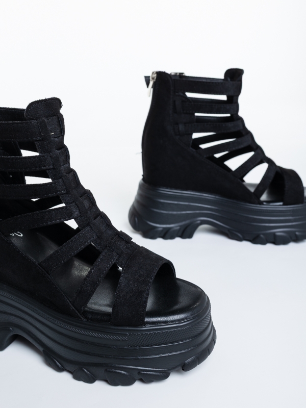 Sandale dama cu platforma negre din material textil Lahana, 6 - Kalapod.net