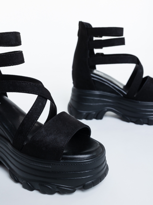 Sandale dama cu platforma negre din material textil Nalaha, 6 - Kalapod.net