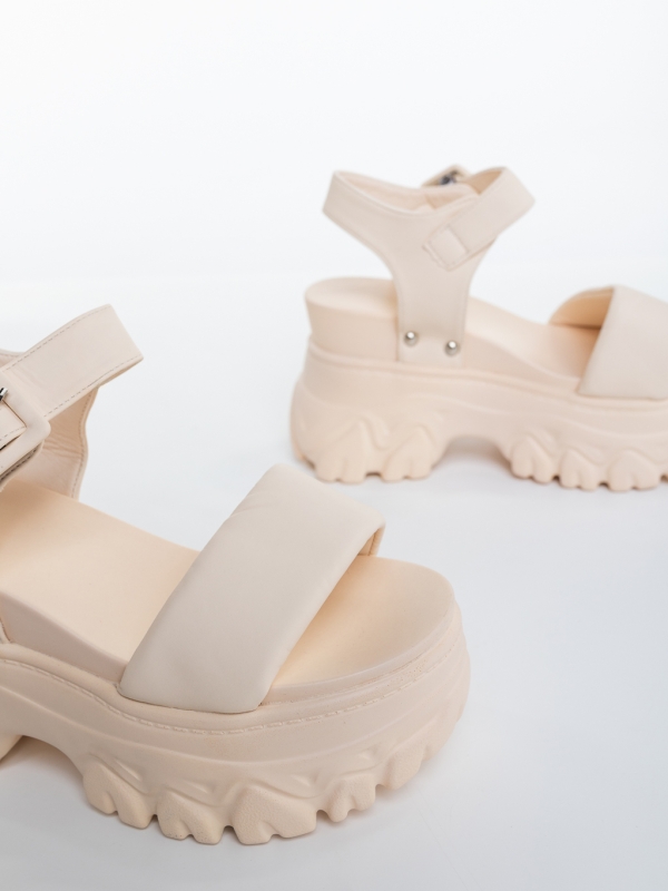 Sandale dama cu platforma bej din piele ecologica Nahara, 6 - Kalapod.net