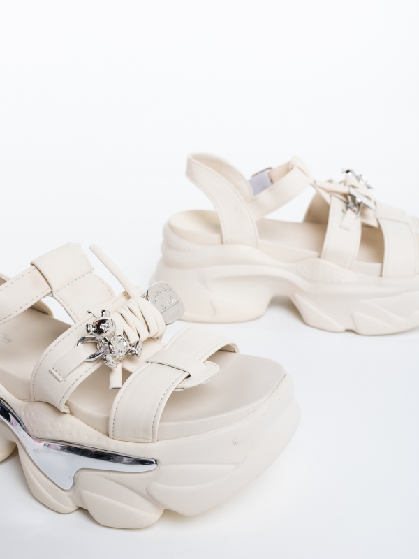 Sandale dama cu platforma bej din piele ecologica Hanava, 6 - Kalapod.net
