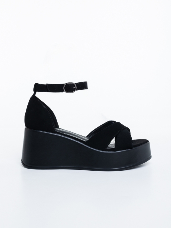 Sandale dama cu platforma negre din material textil  Pandara, 5 - Kalapod.net