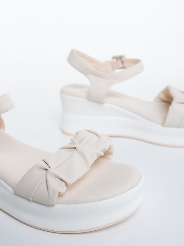 Sandale dama cu platforma bej din piele ecologica Ourana, 6 - Kalapod.net