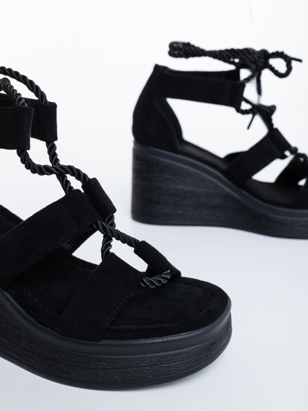 Sandale dama cu platforma negre din material textil Dekana, 6 - Kalapod.net