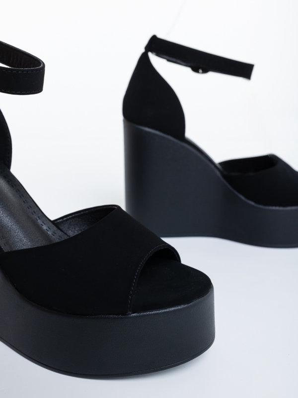 Sandale dama cu platforma negre din material textil Haruha, 6 - Kalapod.net