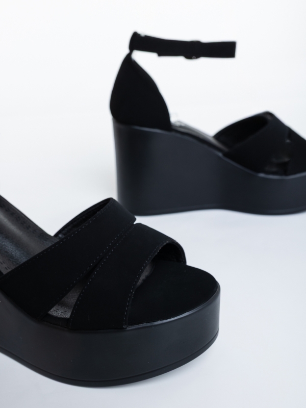 Sandale dama cu platforma negre din material textil Tohana, 6 - Kalapod.net