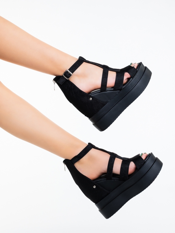 Sandale dama cu platforma negre din material textil Kavaria, 4 - Kalapod.net