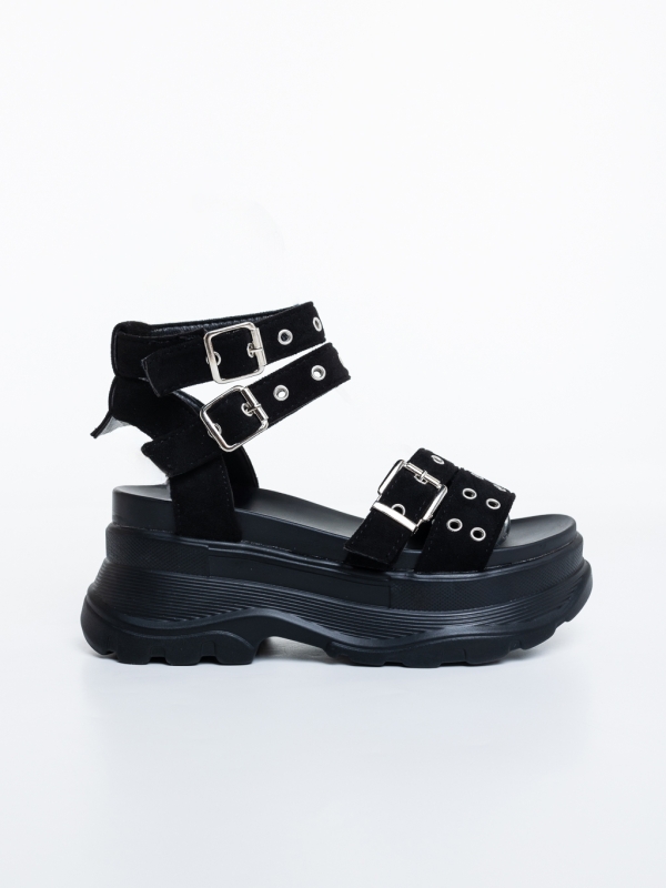 Sandale dama cu platforma negre din material textil Hazara, 5 - Kalapod.net