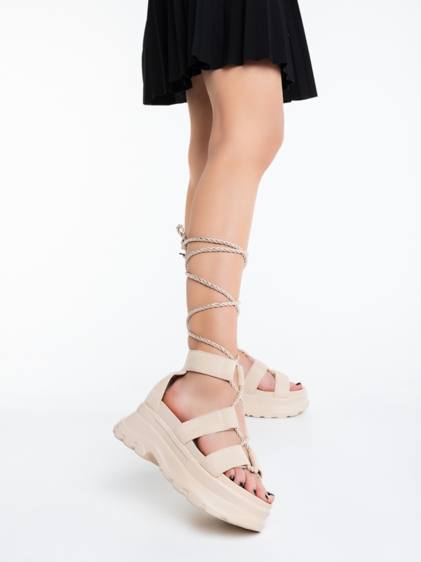 Sandale dama cu platforma bej din material textil Nayana, 2 - Kalapod.net