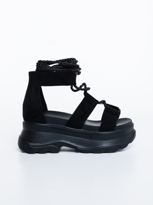 Sandale dama cu platforma negre din material textil Nayana, 5 - Kalapod.net