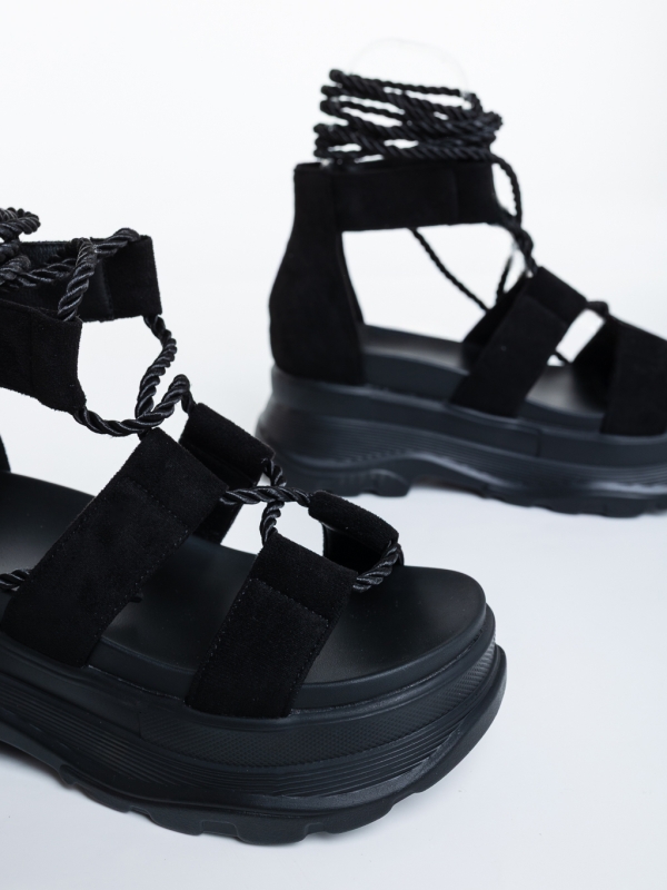 Sandale dama cu platforma negre din material textil Nayana, 6 - Kalapod.net