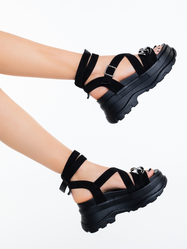 Sandale dama cu platforma negre din material textil  Zenhana, 4 - Kalapod.net