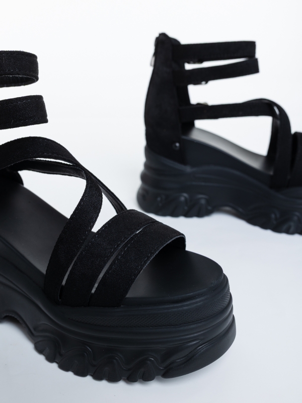 Sandale dama cu platforma negre din material textil  Hanalia, 6 - Kalapod.net
