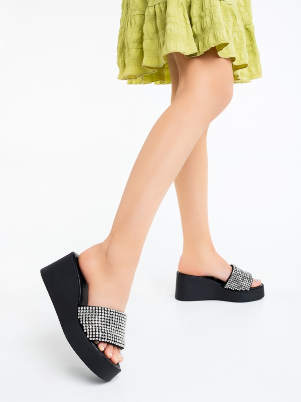 Papuci dama negri cu alb din material textil Anette, 2 - Kalapod.net