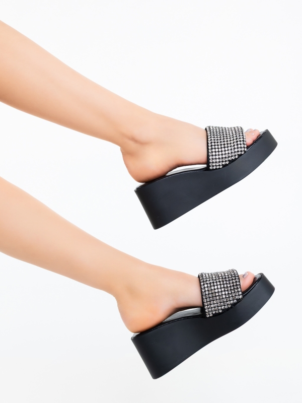 Papuci dama negri cu alb din material textil Anette, 4 - Kalapod.net