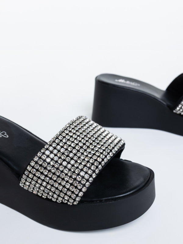 Papuci dama negri cu alb din material textil Anette, 6 - Kalapod.net