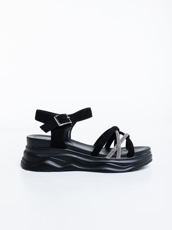 Sandale dama  cu platforma negre din material textil Adasa, 5 - Kalapod.net
