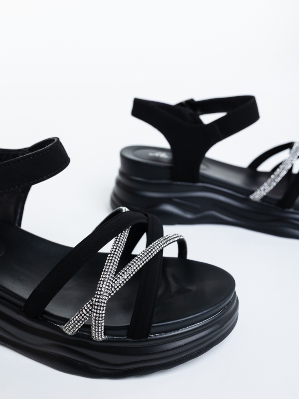 Sandale dama  cu platforma negre din material textil Adasa, 6 - Kalapod.net