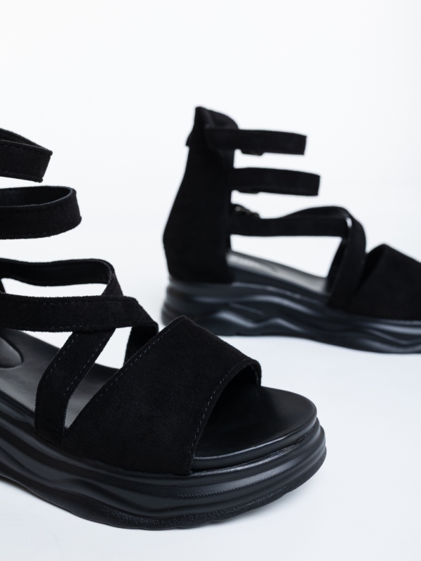 Sandale dama cu platforma negre din material textil Dazara, 6 - Kalapod.net