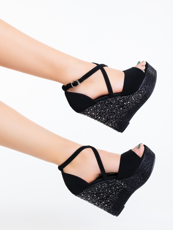 Sandale dama cu platforma negre din material textil Adaera, 4 - Kalapod.net