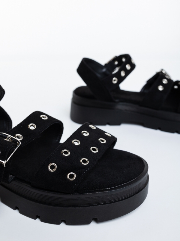 Sandale dama cu platforma negre din material textil Dasalia, 6 - Kalapod.net