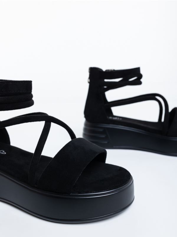 Sandale dama cu platforma negre din material textil Nasada, 6 - Kalapod.net