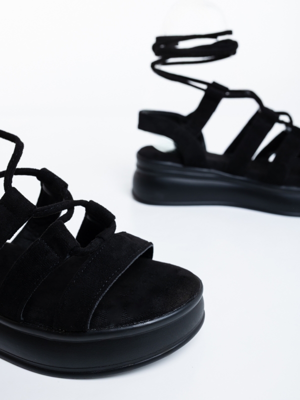 Sandale dama cu platforma negre din material textil Sadana, 6 - Kalapod.net