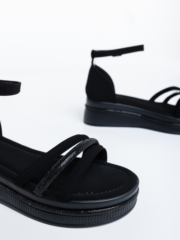 Sandale dama cu platforma negre din material textil Dasima, 6 - Kalapod.net