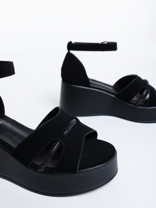 Sandale dama cu platforma negre din material textil Helara, 6 - Kalapod.net