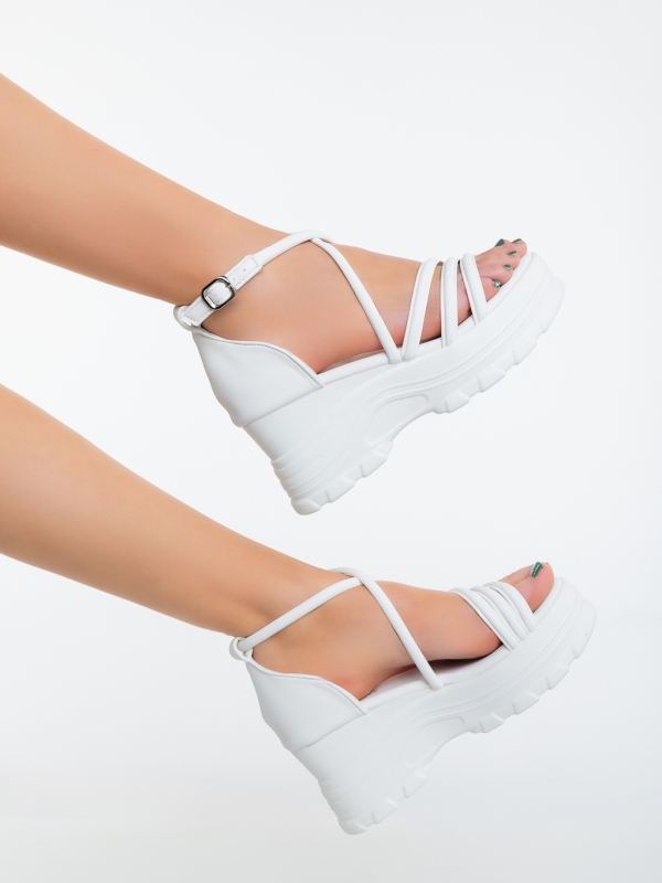 Sandale dama cu platforma albe din piele ecologica Cavaria, 4 - Kalapod.net