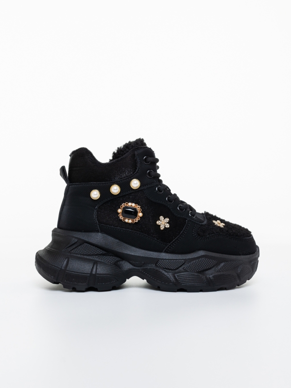 Ghete dama cu platforma  negre din material textil Lasara, 5 - Kalapod.net