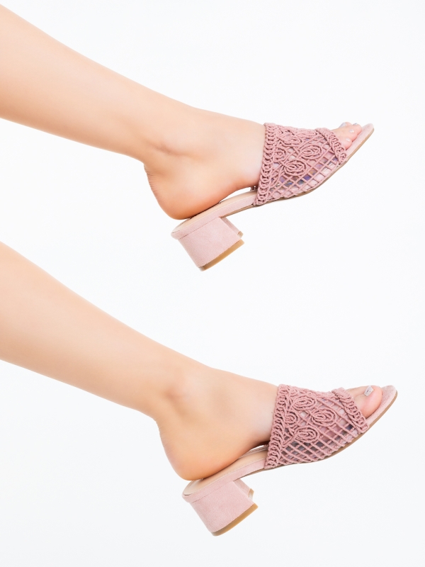 Papuci dama cu toc roz din material textil Soulana, 4 - Kalapod.net