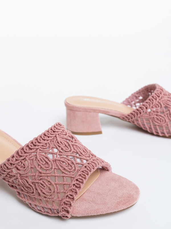 Papuci dama cu toc roz din material textil Soulana, 6 - Kalapod.net