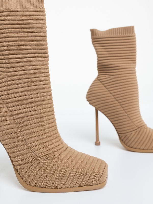 Botine dama cu toc bej inchis din material textil Maira, 6 - Kalapod.net