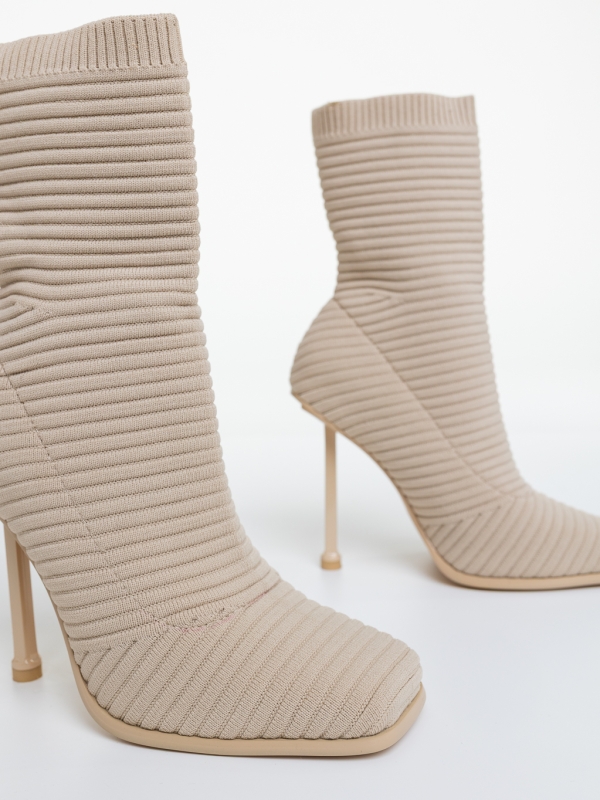 Botine dama cu toc bej deschis din material textil Maira, 6 - Kalapod.net