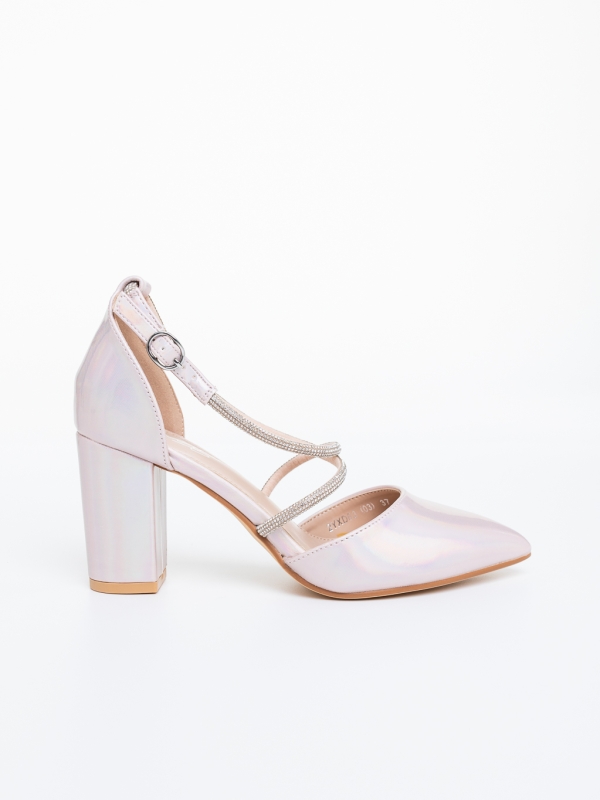Pantofi dama cu toc sampanie din material textil Harari, 5 - Kalapod.net