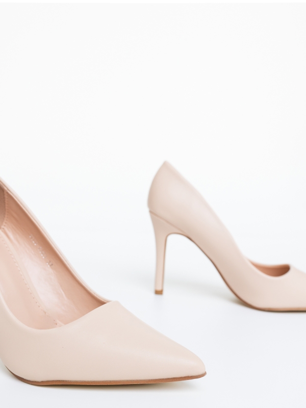 Pantofi dama cu toc bej din material textil Mirari, 6 - Kalapod.net