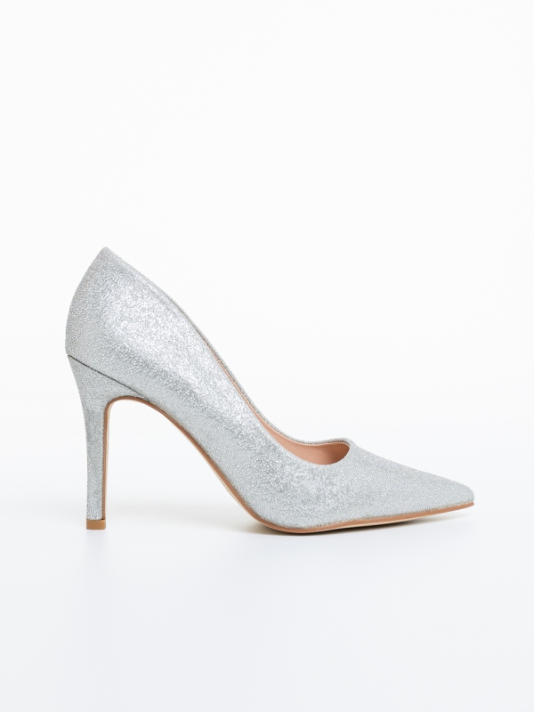 Pantofi dama cu toc argintii din material textil Mirari, 5 - Kalapod.net