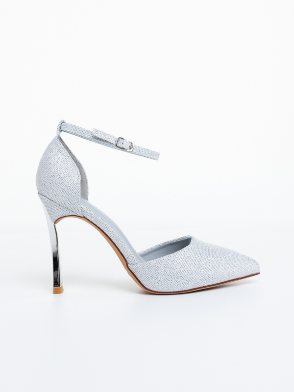 Pantofi dama cu toc argintii din material textil Micaro, 5 - Kalapod.net