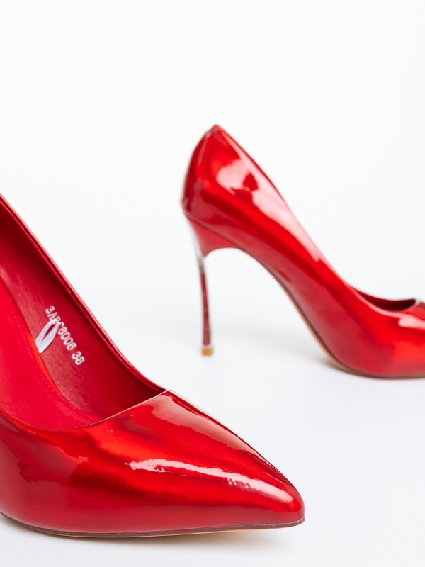 Pantofi dama cu toc rosii din piele ecologica lacuita Adorina, 6 - Kalapod.net