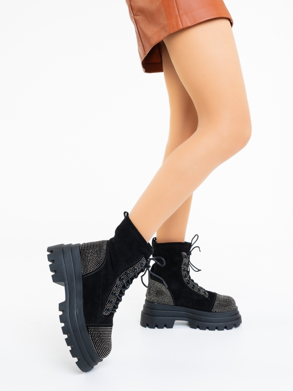Ghete dama cu platforma negre din material textil cu aplicatii argintii  Iraja, 3 - Kalapod.net