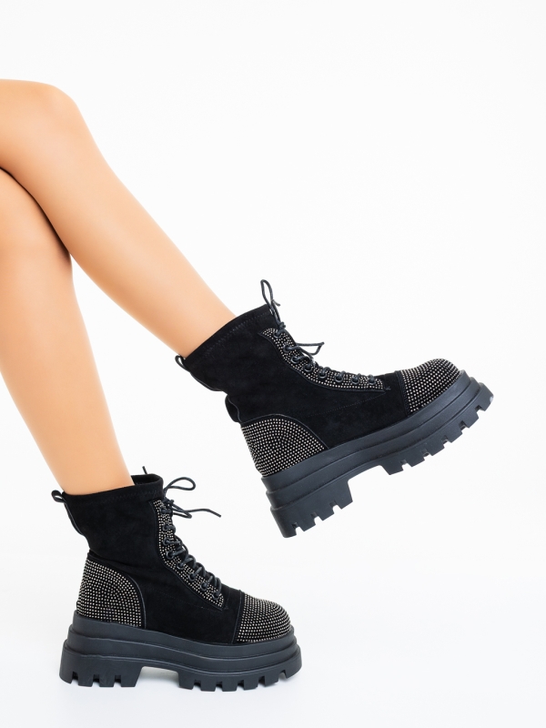 Ghete dama cu platforma negre din material textil cu aplicatii argintii  Iraja, 4 - Kalapod.net
