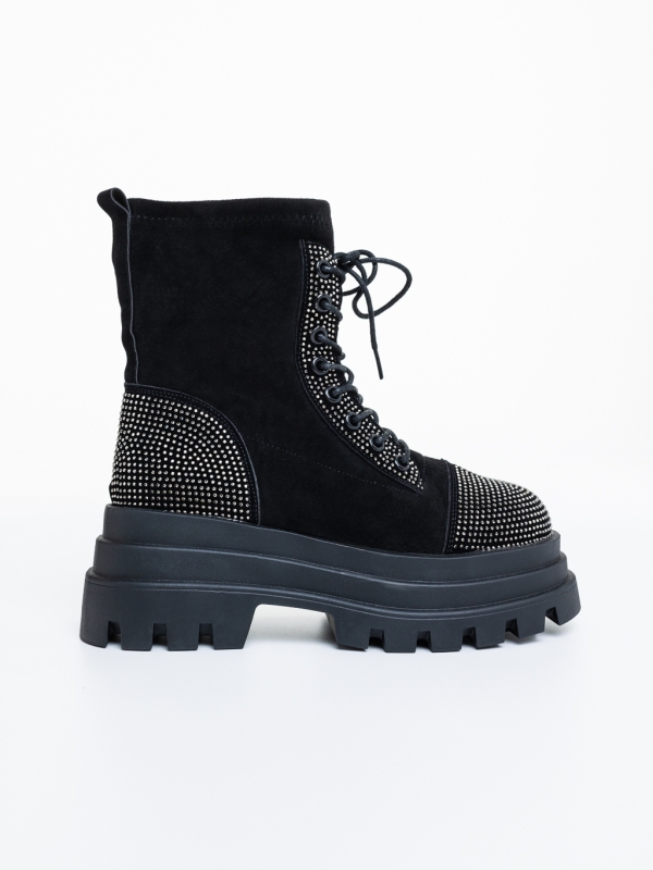 Ghete dama cu platforma negre din material textil cu aplicatii argintii  Iraja, 5 - Kalapod.net