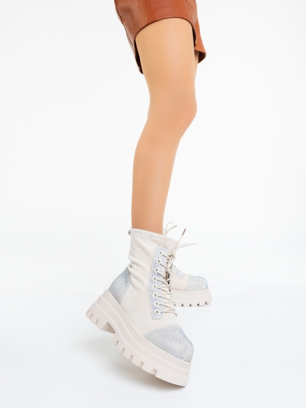 Ghete dama cu platforma bej deschis din material textil Iraja, 2 - Kalapod.net